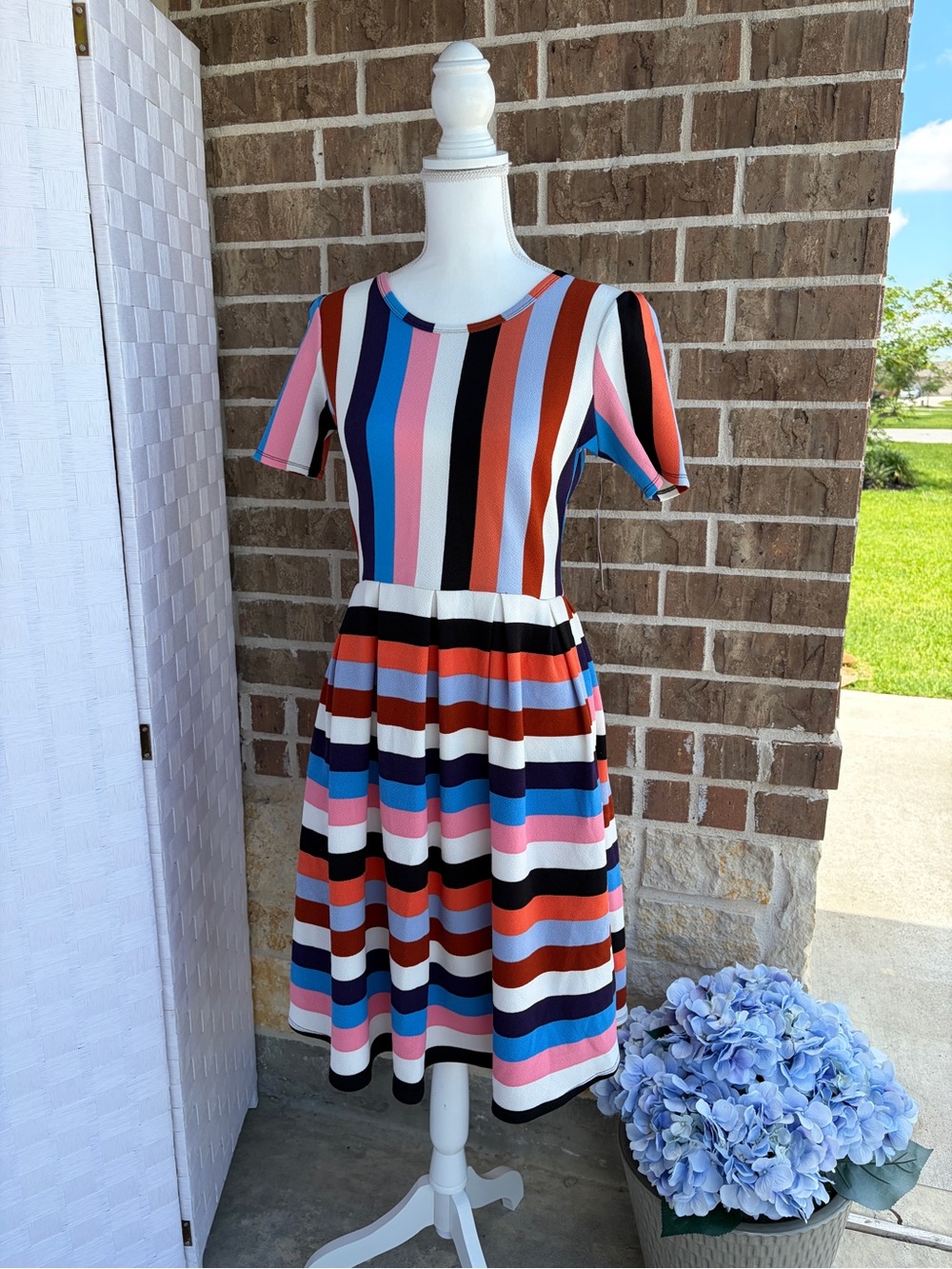 NWT Lularoe Amelia Dress Size Medium Colorful Stripe Fit & Flare